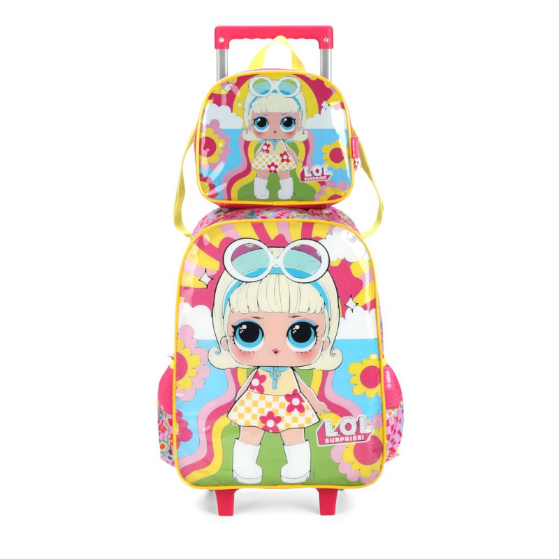 Kit Mochila Escolar com Rodas Infantil da LOL Rosa Luxcel