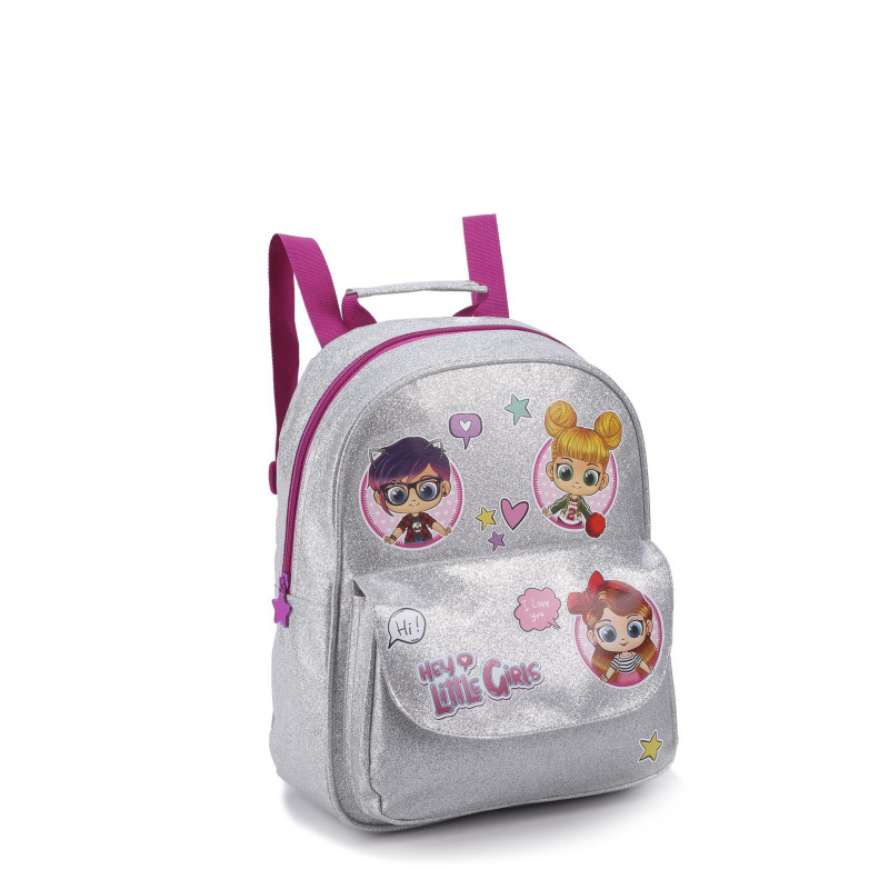 skip jeans ego MOCHILA INFANTIL FEMININA PRATA COM GLITTER BONECA DOLLS MI14505 SEANITE