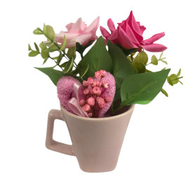 Kit Presente Caneca Porcelana Flores Artificial  