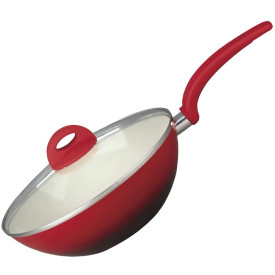 Panela Wok Vermelha Antiaderente Revestimento Cerâmico 28cm Class Home