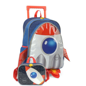 Kit Mochila de Rodinha Infantil Foguete Espacial Up4You Ref.37802