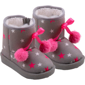 Bota Infantil Pantufa Feminina 27-28 com Pompom e Estampa de Estrelas GZT