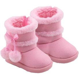 Bota Infantil Feminina 33-34 Rosa Com Pompom e Fechamento a Zíper GZT