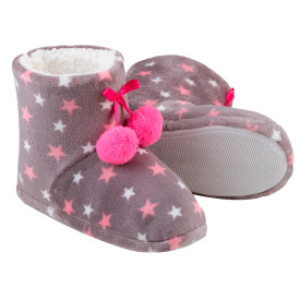 Bota Pantufa Feminina Antiderrapante 39-40 com Pompom e Estampa de Estrelas GZT