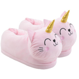 Pantufa Feminina 3D Gata Unicórnio 37-38 Antiderrapante Fechada GZT