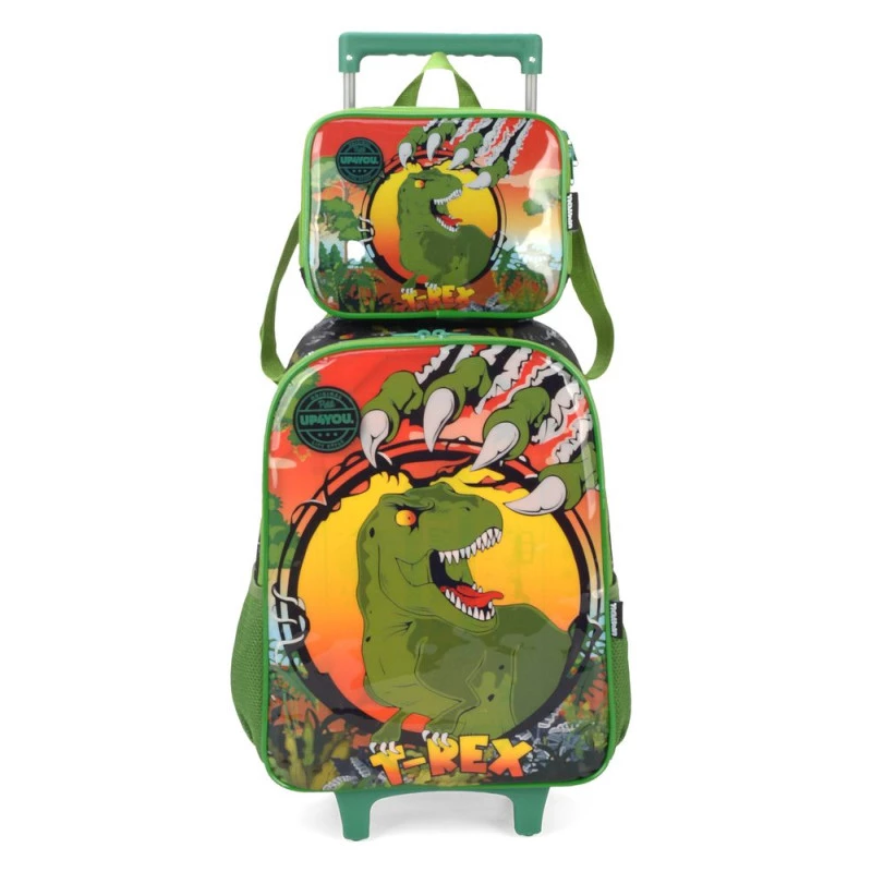 Kit Mochila Escolar com Rodas Infantil Dino Up4You Verde Luxcel