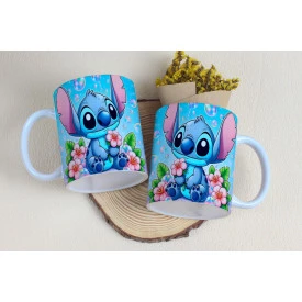 Caneca Estampada Stitch Flores 325ml