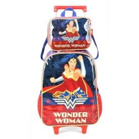 Kit Mochila Rodinha Lancheira Mulher Maravilha Luxcel 39242
