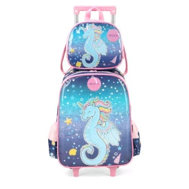 Kit Mochila Escolar com Rodas Infantil Up4You Azul Luxcel 39392