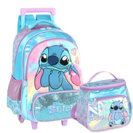 Kit Mochila Rodinha e Lancheira Stitch Juvenil Ref 42412