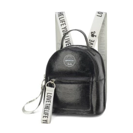 Mini mochila feminina metalizada Barbie ms45804 preta