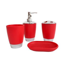Kit para Banheiro com 4 Peças Rosa e Prata em Plástico CIM