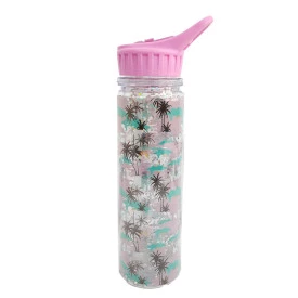 Garrafa Plástica Squeeze Lilás 550ml com Bico Articulado e Canudo