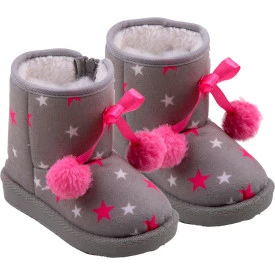 Bota Infantil Pantufa Feminina 33-34 com Pompom e Estampa de Estrelas GZT